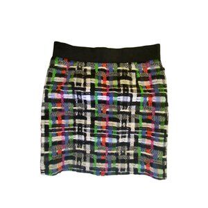 Milly Multicolor Tweed Pencil Skirt Textured Plaid Size 6 Preppy Sexy Zip Back